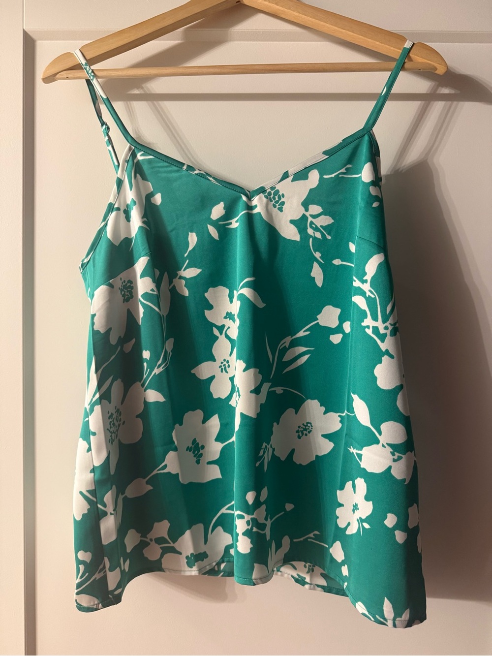 J. Crew Teal and White Floral Spaghetti-Strap Cami